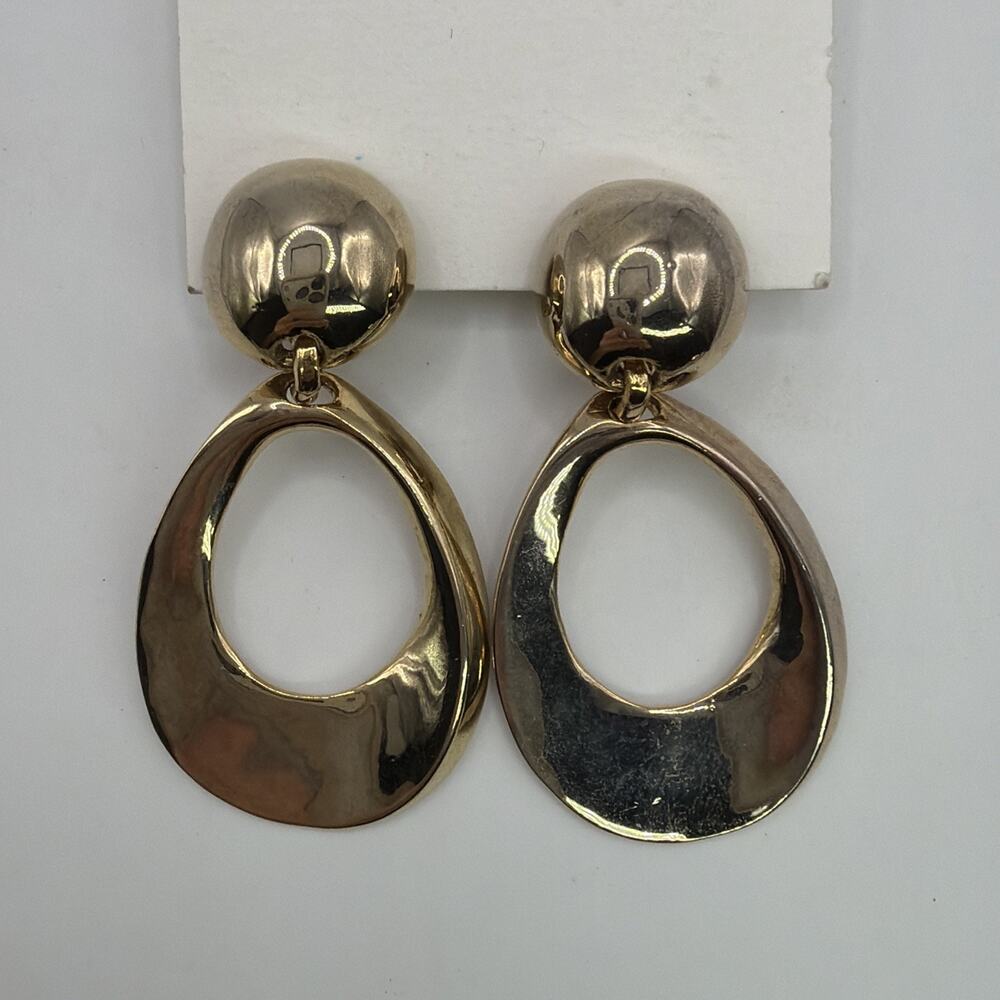 Vintage Door Knocker Clip On Earrings Gold Tone Teardrop Hoop Statement Drop
